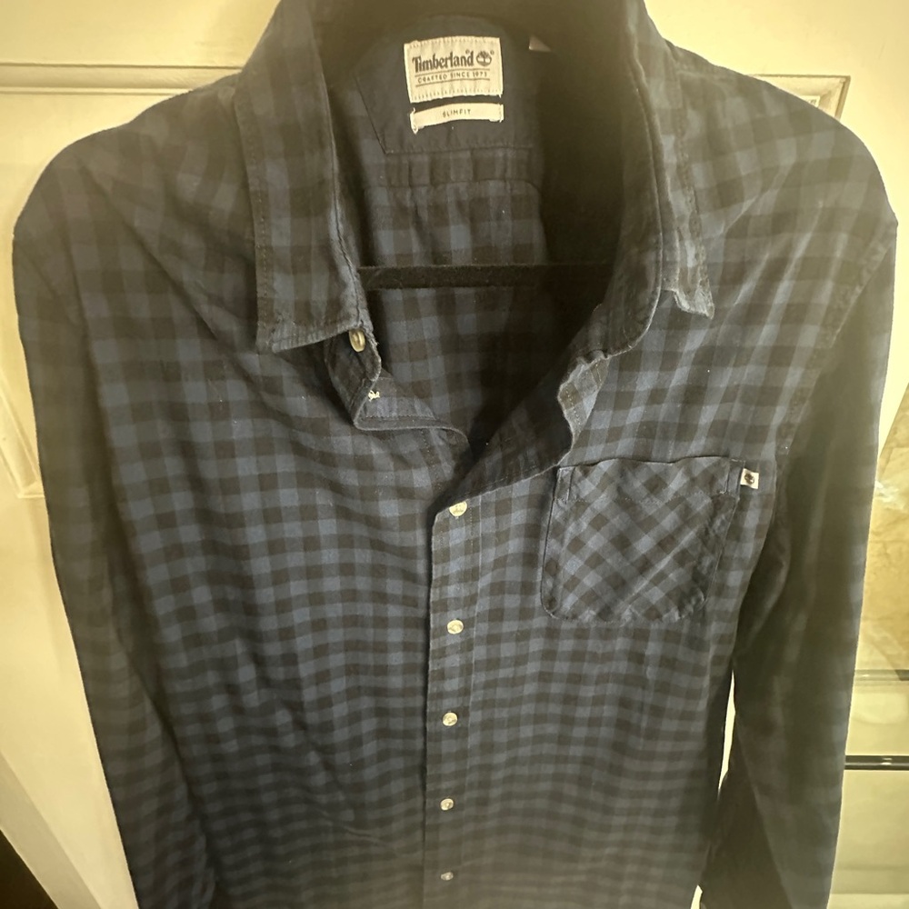 Timberland Men's Navy Plaid Button-Down Shirt